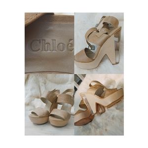 Chloé wedge wood & lucite platform sandal 38